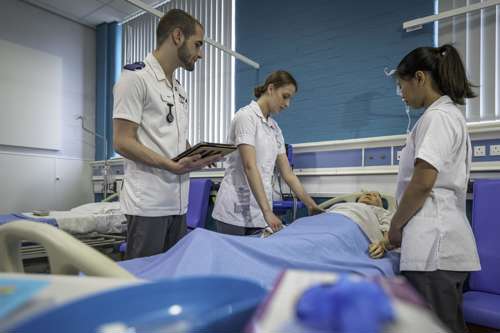 Nursing facilities in the building and others on campus, allow our students to learn in clinical settings.