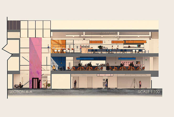 Illustrated cross section of a building