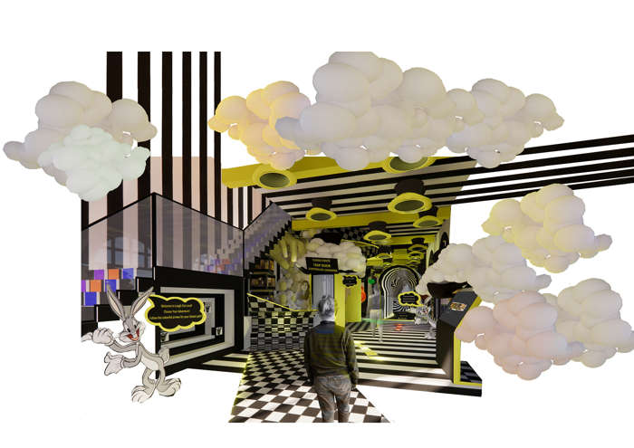 Collage style interior design concept art