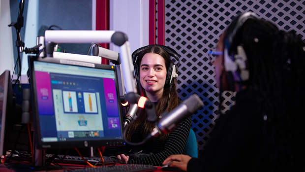 Students in a radio studio